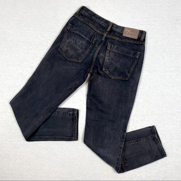 One Teaspoon Awesome Baggies Distressed Relaxed Skinny Ankle Dark Wash Jeans - Picture 2 of 13